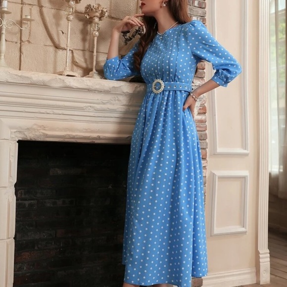 **SOLD** Blue Belted Dress - Picture 2 of 7